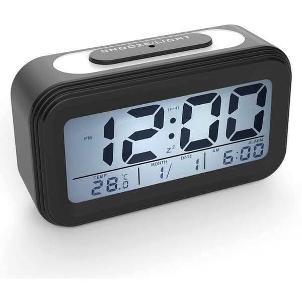 Elektronisk ur med LED-display, med alarm, mørkesensor, sort