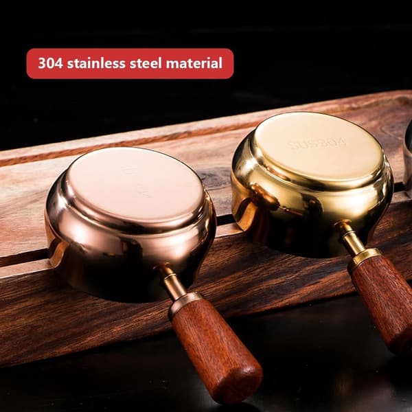 Mini Kasserolle 304 Smeltedigel i rustfrit stål med træhåndtag, 60 ml mælkevarmer til sauce chokoladedip, sølv, 2-pak