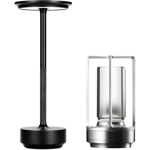 Sladdlös I-formad metallisk bordslampa med touchsensor, 3 färger dimbar laddningsbar skrivbordslampa Black & Silver 2pcs