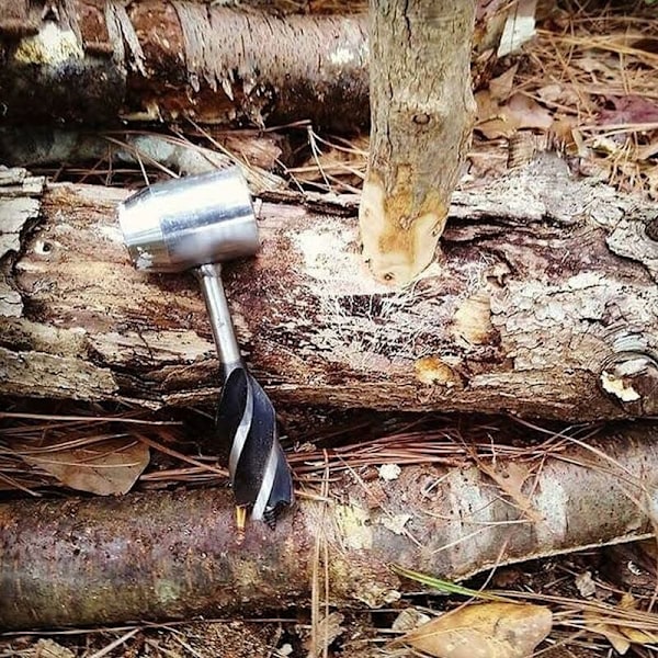 Träbearbetning Handborr Skotsk Ögonhandborr med Läderfodral Snigelborr Överlevnadsborr Bushcraft Settler Överlevnadsverktyg (Svart)