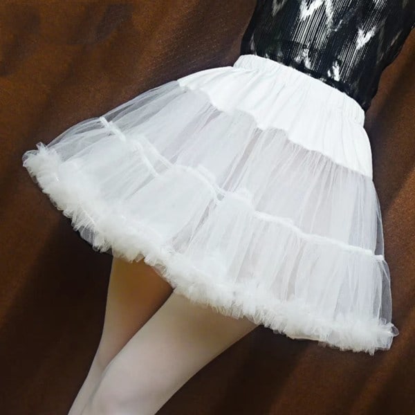 Kvinder Piger Ruffle Kort Underskørt Solid Hvid Farve Fluffy Bubble Tutu Nederdel P