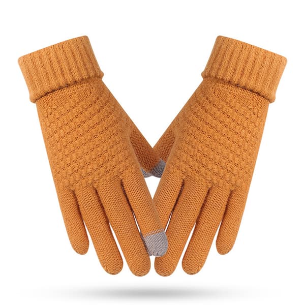 Vinter Touch-Handskar Dam Herr Varma Stretch Stickade Vantar Imitation Yellow