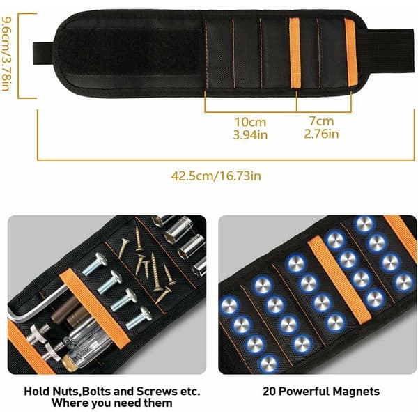 Justerbart magnetiskt armband med 20 starka magneter för män, pappa, make