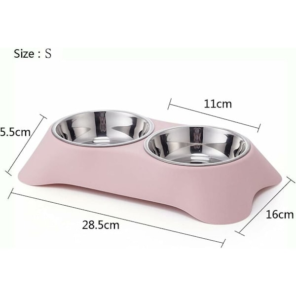 Dubbel Hundskål, Halkfri Dubbelskål i Rostfritt Stål med Spillskydd för Små Hundar och Katter (S, Rosa)