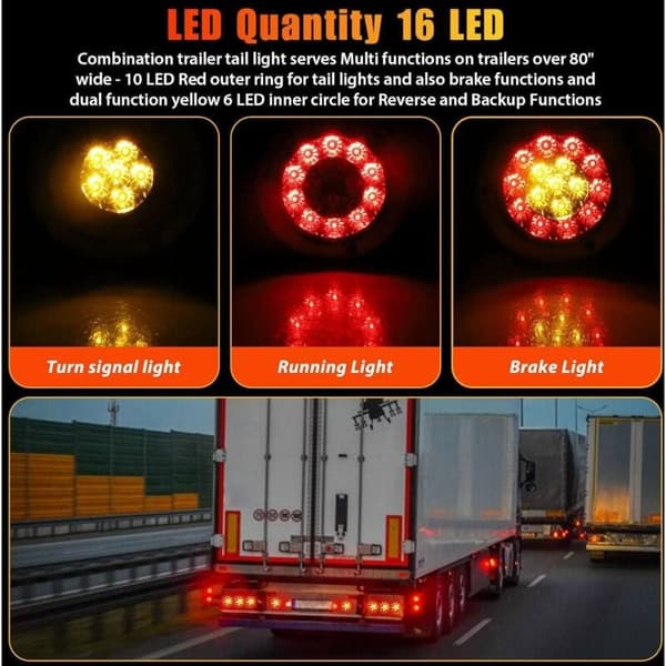 Rund LED Bremselys, 4x4\" Røde Gule LED Baklykter Indikatorlampe