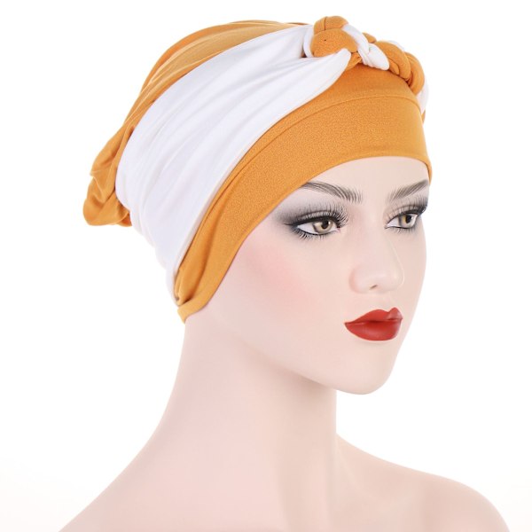 Sidfläta flerfärgad mjuk huvudduk hatt muslimsk kemoterapi hatt ny stil Double color coffee
