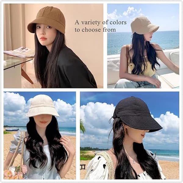 Damhinkhatt UPF 50+ Lätt Kylande Polyester Vikbar Solhatt med Justerbar Dragsko Bred Brätte för Strandvandring Sommar, Brun