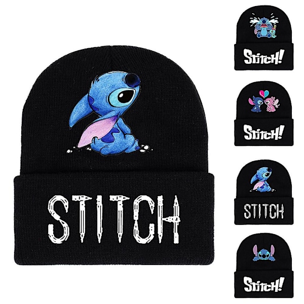 Unisex Lilo ja Stitch -sarjakuvahahmo painettu neulottu pipo Talvi lämmin hattu lahja D