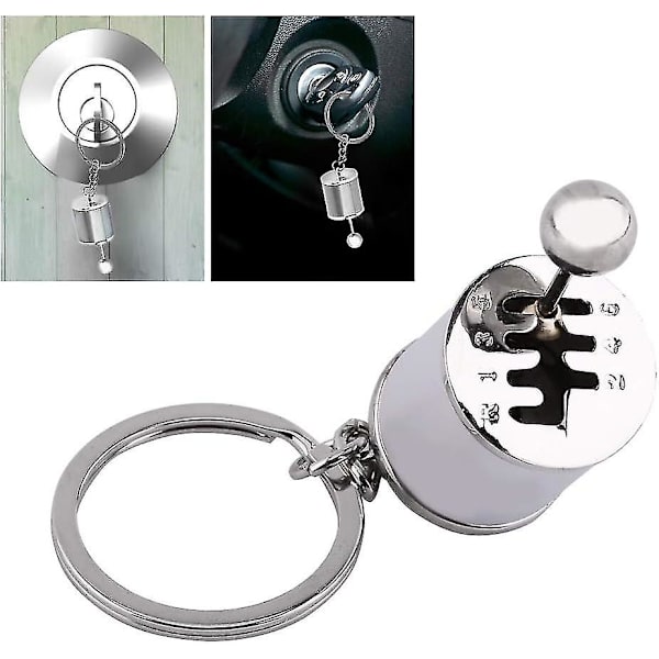 Bilskifter nøglering, automatisk gearstang model nøglering skiftformet metal (4,05 x 1,61 x 0,8 tommer) (sølv) sølv Silver