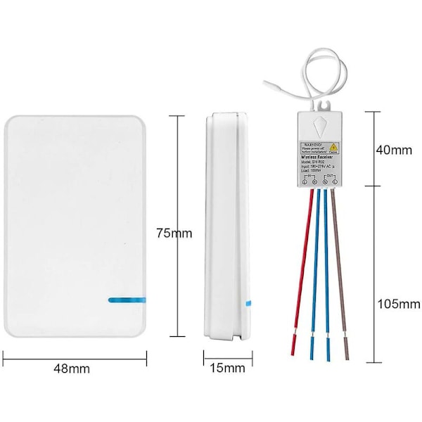 Mini Trådlös Strömbrytare med Mini Mottagare - Trådlös Strömbrytare - Utomhus - 400m - 40m - 433MHz RF Fjärrkontroll - IP54 LED-Lampa - Ångskydd