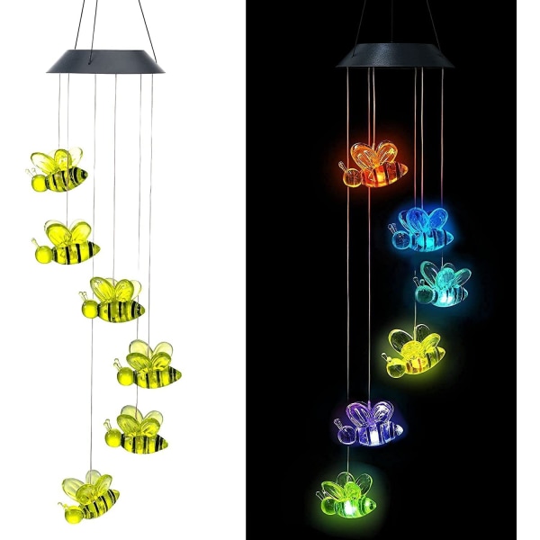 Aurinkoinen Kolibri Tuuli Chime Valo LED Joulu Perhonen Valo Puutarha Aurinko Tuuli Chime Valo Maisema Valo Puutarha Valo Black 6 lamp holder Bee