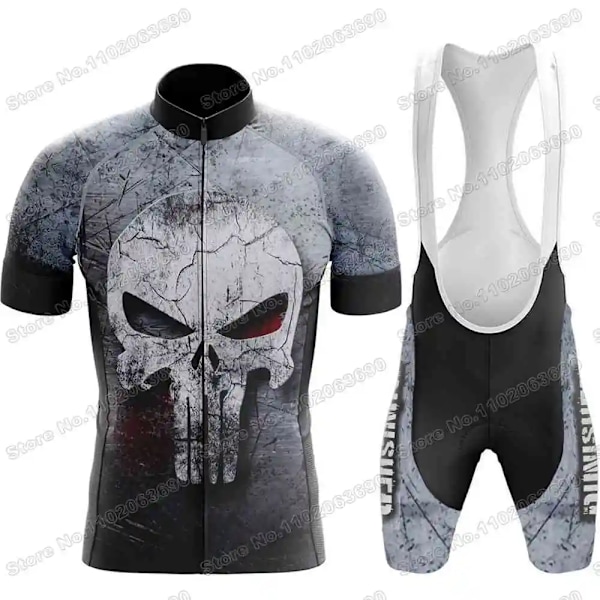 2023 Skull Cykeltrøje Sæt Justiceiro Cykeltøj Herre Punisher Landevejscykeltrøje Dragt Cykel Bib Shorts MTB Cykeltøj 13 XL 13 XL