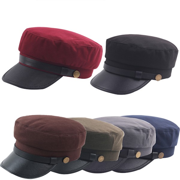 Fashion Unisex Militærkasketter Forår Efterår Sømandshatte Til Kvinder Mænd Flad Top Kaptajn Kasket Navy blue