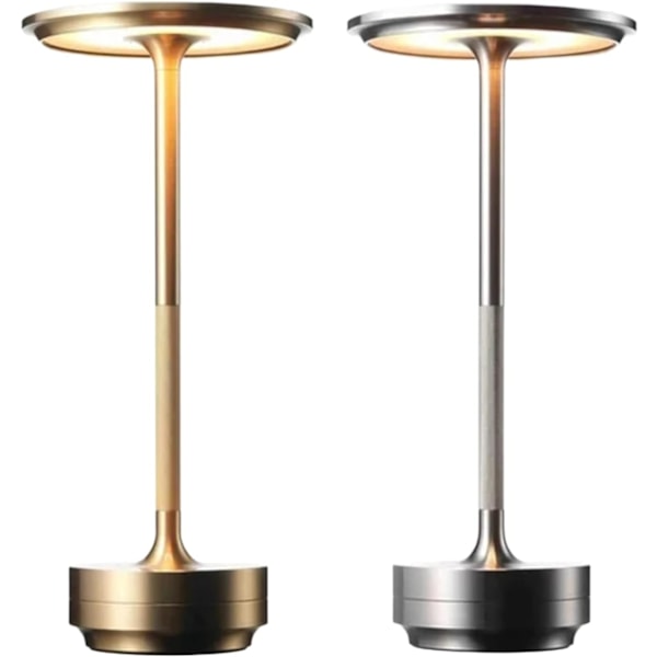 Sladdlös I-formad metallisk bordslampa med touchsensor, 3 färger dimbar laddningsbar skrivbordslampa Gold+Silver 2pcs