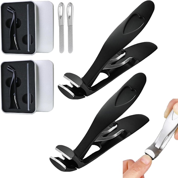 Negleklipper for tykke tånegler, ergonomisk vinklet hode Senior tånegleklipper, Shirem negleklipper Black 2set