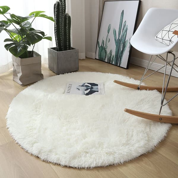 Rundt tæppe til stue, blødt, stort tæppe (hvid, diameter 100 cm rundt)