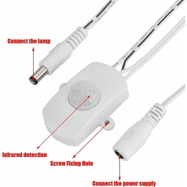4A DC 5-24V Mini PIR Infraröd Rörelsesensorswitch Flexibel LED-slinga, Vit Svart (vit)