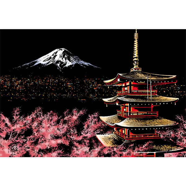 Nattlig stadsvy skrapmålning DIY-present till män och kvinnor Japan Fuji-berget A