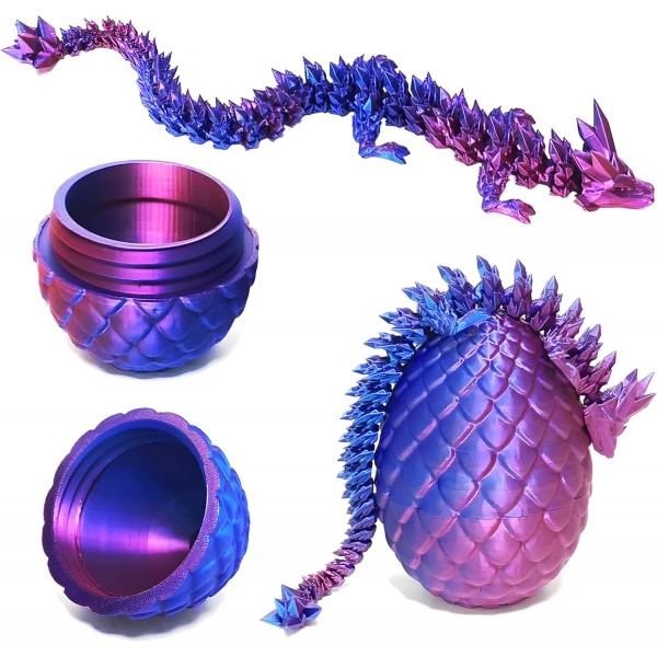 Påske Drager 3D- printede drageæg med drage indeni Crystal Dragon Fidget Toy til fuldt leddelt drage til voksne til hjemmekontor dekoration Blå Blue