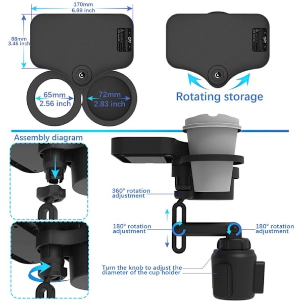 Roterende telefonholderadapter for bilkoppholder, ingen kabel for lading