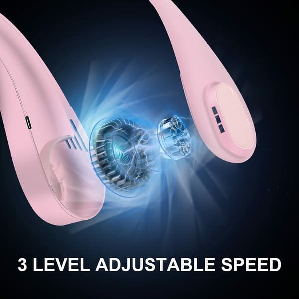 Bärbar Halsfläkt, 5000mAh, USB, Rosa