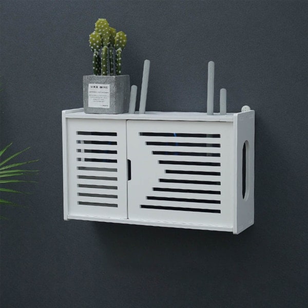 Wifi-routerförvaringslåda Väggmonterad Hylla Träfäste Fri Punching Organizer 2
