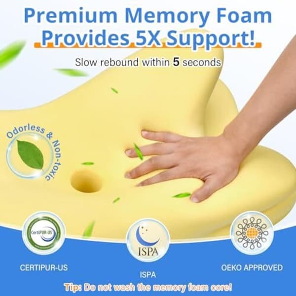 Memory Foam Nackkudde för Sidosovare Ryggsovare Magsovare 59x40x9/12cm Cervical Support Kudde Vit