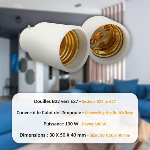 2-pack B22 till E27 Sockeladapter - Konverterar Bajonett till Skruvsockel
