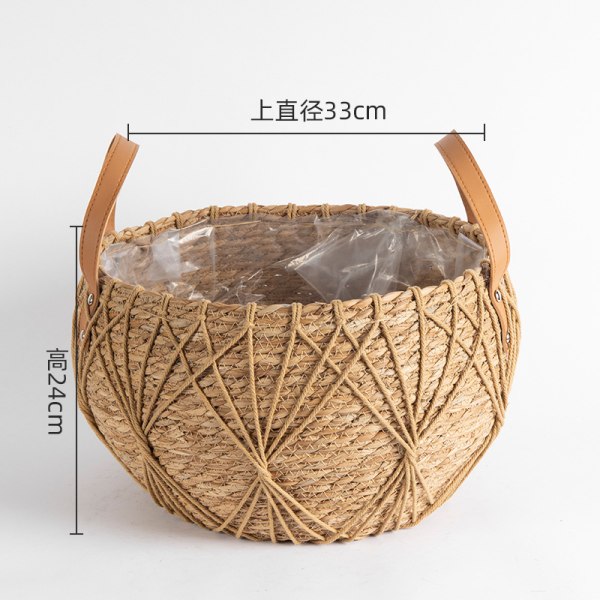 Halmplanta extra stor extra stor krukväxt blomkorg växtkorg vävd golv inomhus bonsai White fishing net with bulging belly large