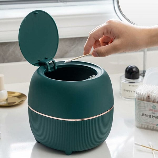Mini Skrivbords Papperskorg, Kreativ Papperskorg i Plast med Knapplock för Hemmakontor, Studierum, Sovrum, Kök (Vit)