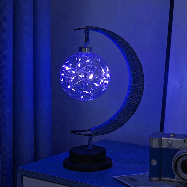 Dekorativa LED-lampor stjärnmånelampor äpple julbelysning födelsedagspresent handgjord hamparep USB järnnattlampa Blue-Plastic Ball USB Type
