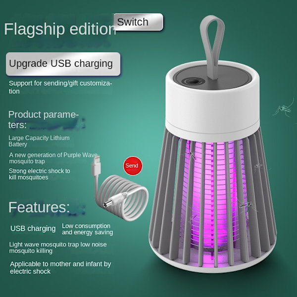 Myggdödande lampa Lågt brus Låg strålning USB-laddning Multifunktionell bärbar mygglampa för hemcamping[Laddningsmodell] Flagship Edition - Grå Flagship Edition - Grey USB+plug (adapter)