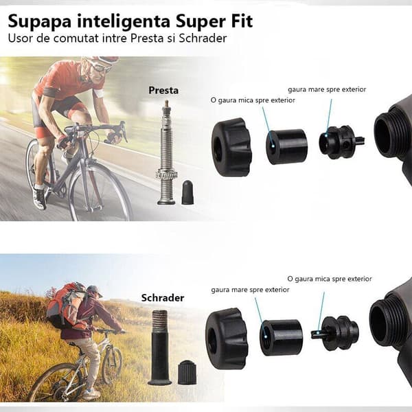 Mini Cykelpump Kit med Barometer, Plast, Svart