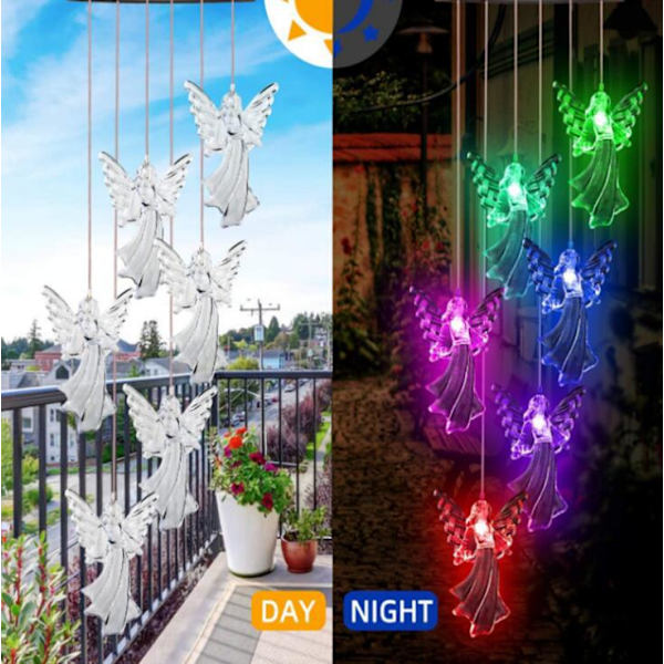 Solcellskolibri vindklocka ljus LED jul fjäril ljus trädgård sol vindklocka ljus landskapsbelysning trädgårdsbelysning Black 6 lamp holder Angel Model