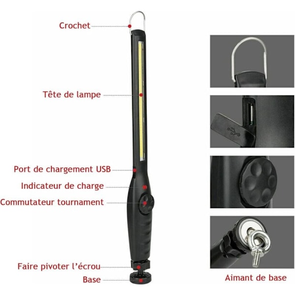 Magnetisk LED Arbetslampa Super Stark Uppladdningsbar Ficklampa för Garage, Camping, Vandring, Bilreparation, Nödsituationer [Energiklass A]