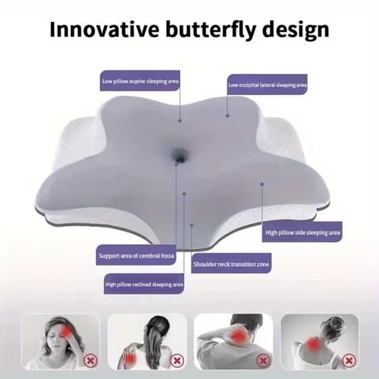 Cervical Memory Foam Pude, Ergonomisk Sommerfugl Nakkestøttepude med Vaskbart Betræk til Side- og Rygliggere, Lyseblå