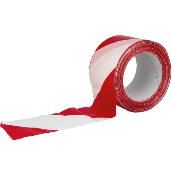 Punainen ja valkoinen alueen merkintäteippi - 70 mm x 33 m, varoitusteippi tilojen rajaamiseen ja varoituksiin NPTERBL