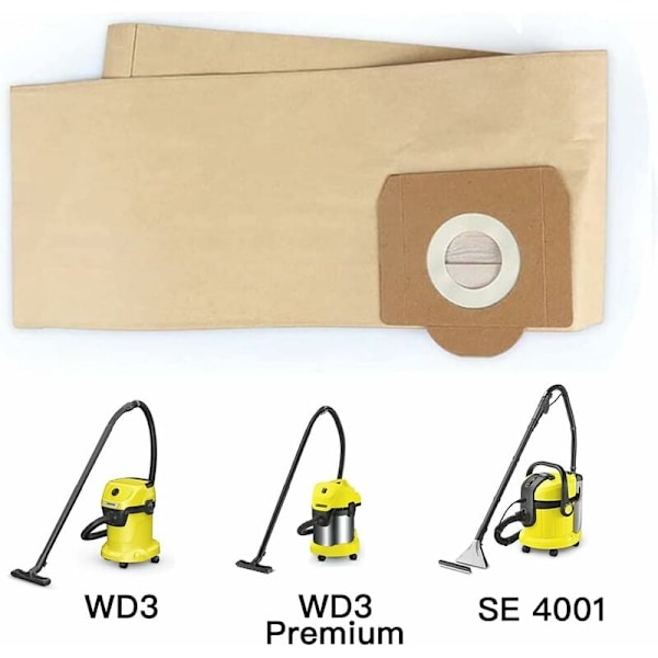 Kärcher WD3 Pölynimurin Pussit, 5 kpl Suoria Pölynimurin Pusseja malleille Kärcher WD3, WD 3 Premium, WD3200, WD3500P, A2204, A2204, A2534, SE4001