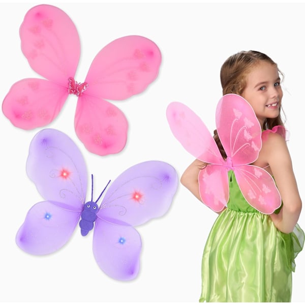 Lysende sommerfuglvinger for barn, fe-reiser, fevinger for jenter, sommerfugldrakt & vinger for barn karneval bursdag halloween jul rollespill
