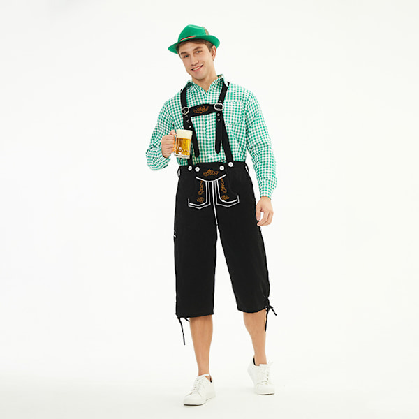 München Oktoberfest Klær Menn Plaid Skjorte Overalls Dress Scene Performance Klær Single green shirt S