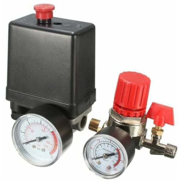240V 15A Mini Lufttrycksregulator med Mätare - Strömbrytare för Kompressor.