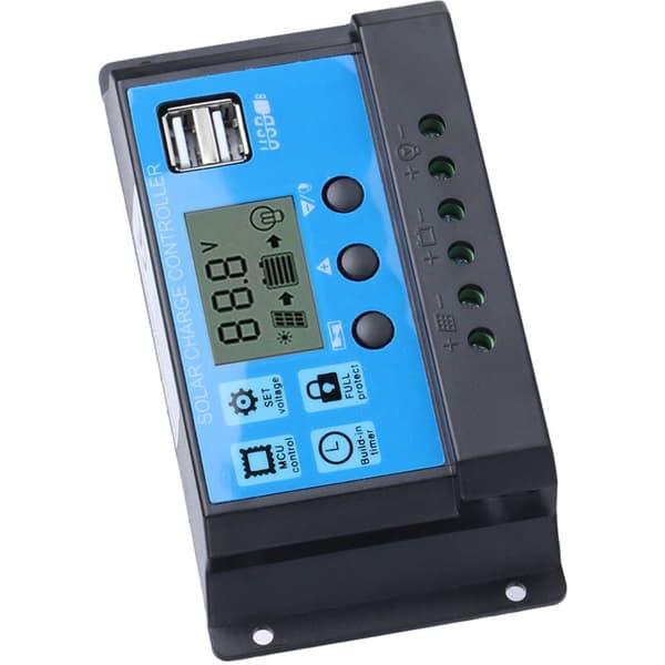 12V 24V 30A Solcelleopladningsregulator med LCD og dobbelte USB-udgange til solpaneler