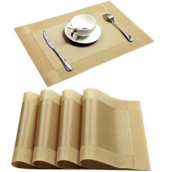 PVC Liukumattomat PVC-tabletit, lämmönkestävät tabletit, ruokapöydän keittiömatto (4 kpl), kulta