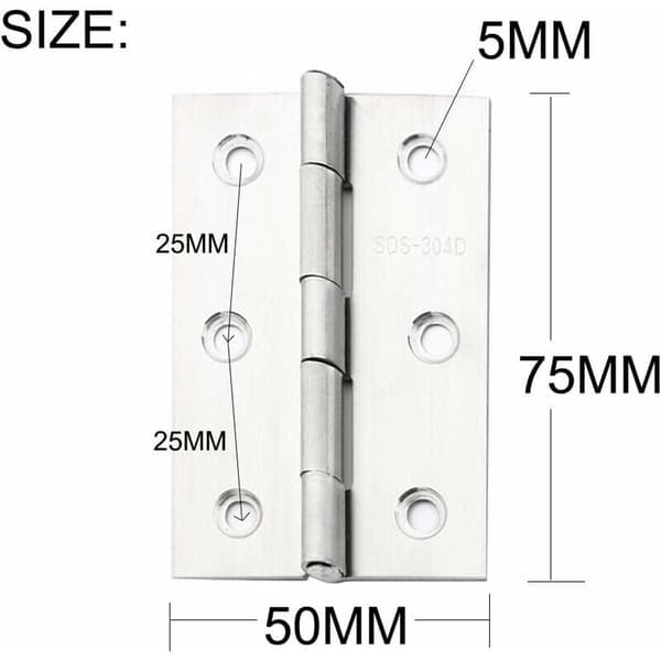 10 stk. rustfrit stål hjem møbel hardware dørhængsel lang 75 mm x 50 mm