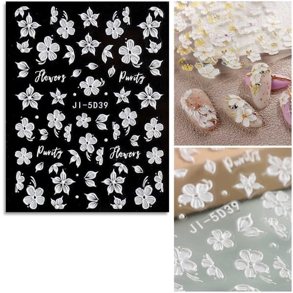 3D Självhäftande Nagelstickers med Vårblommor Stereoskopisk Färgglad Dekoration 4 Ark