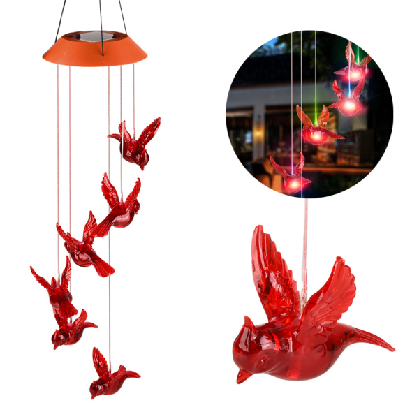 Solcelledrevet kolibri vindklokkespill lys LED jule sommerfugl lys hage sol vindklokkespill lys landskapslys hagelys Black 6 lamp holder Red Bird Red Tube