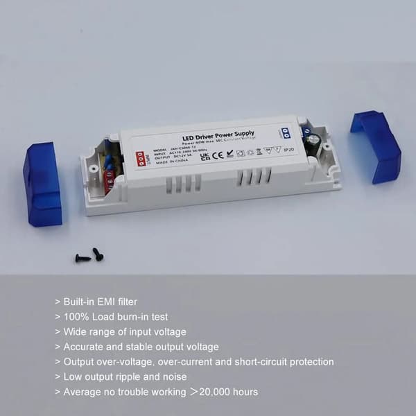 5A 60W LED Strømforsyning, 60W LED Transformator LED Driver DC 12V 5A, Universell AC DC Regulert Switching Strømforsyning 2stk