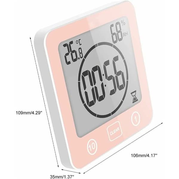 Dusjklokke for bad, LCD digital alarm, termometer hygrometer, nedtellingstimer (rød)