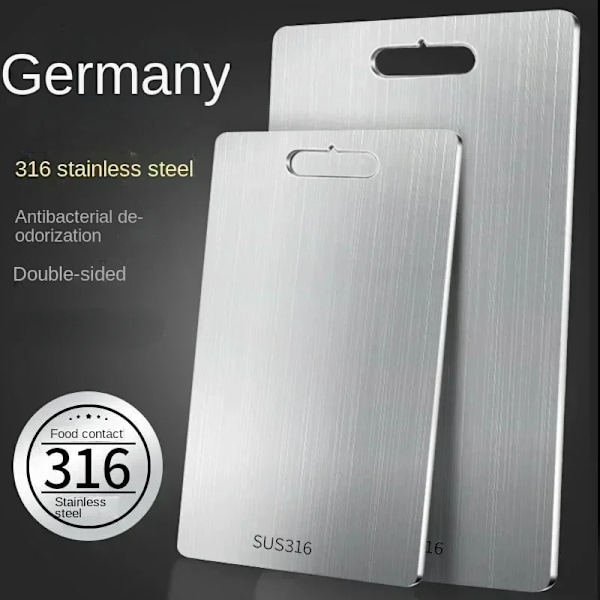 316 Rustfrit Titanium Skærebræt, Rustfrit Stål Skærebræt, Dobbeltsidet Titanium til Skæring af Kød, Frugt Skærebræt 29x20cm