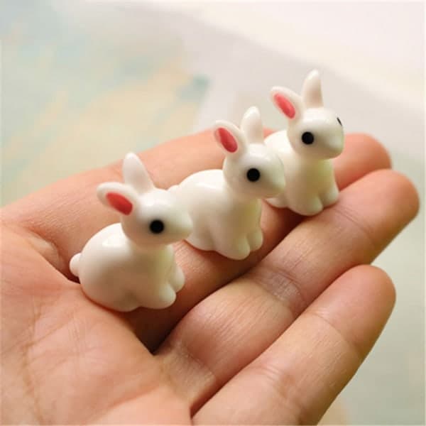 Mini resin kaninfigurer sett med 20 i bulk bomulls hvit